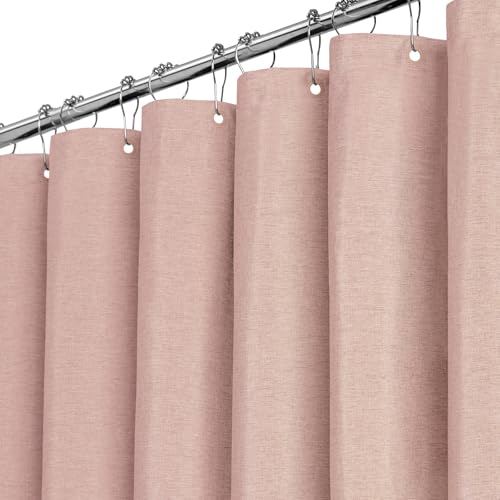 BTTN Duschvorhang Stoff 180x200 cm, Leinen-Textur, Anti-Schimmel, waschbarer Textil-Duschvorhang mit 12 Plastikhaken, gewichteter Saum Polyester-Duschvorhänge für Badewanne, Rosa/Blassrosa