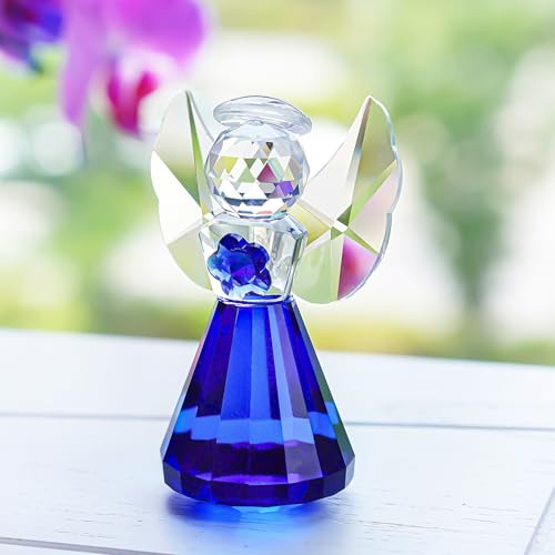 HDCRYSTALGIFTS 3.5'' Blue Crystal Guardian Angel Figurine,Glass Christmas Angel Ornaments Statue Gifts for Women, Art Collectible Figurines for Home Decor