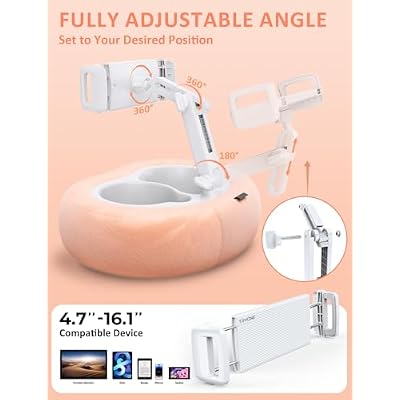 Tablet & E-Reader Stand with Soft Plush Pillow and 2 Detachable Trays , Adjustable Tablet Holder for Bed or Lap Compatible with Kindle Kobo iPad iPhone Portable Monitors & 4.7-16.1 Devices (Pink)