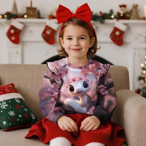 WELLFLYHOM Girls Long Sleeve Sweatshirt 1-8T Crew Neck Cute Shirt Top Pullover Ruffle Sleeve Relaxed Fit Sweater Shirts2