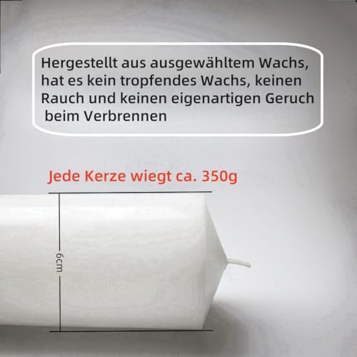 kerzen weiß zylindrische Kerze, perfekt für Hochzeiten und Feste, 6 cm x 15 cm, Stumpenkerze weiß, geruchlos,notfall kerze groß 2 Stück(2, 6cmX15cm)
