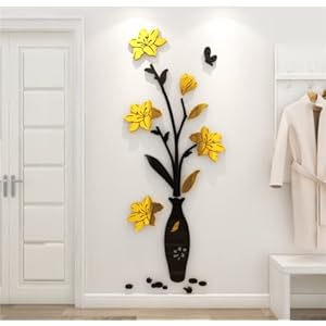 Adesivo da Parete 3D Fiore e Vaso Adesivi Murali Specchio Sticker da Muro Arts DIY Casa Decorazione Specchio Wall Sticker per Camera da Letto Asili Nido Bambini Stanze Soggiorno-E