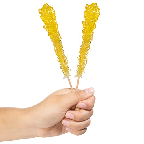 Yellow Rock Candy Crystal Sticks - Lemon Flavored - 12 Indiv. Wrapped #TOP2