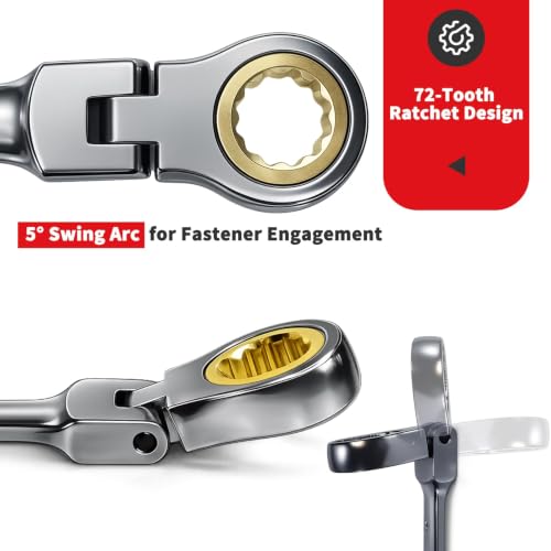 Image of Professional Ratcheting Wrench Set,22-Piece SAE&Metric Combination Ratchet Wrenches 72-Tooth Reversible Mechanism,Premium Chrome Vanadium Steel Flex Head Wrench Set for Mechanics and Automotive Repair