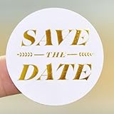 120 x Save the Date Wedding Envelope Stickers, Gold Foil Engagement Party Invitation Seals, 1.6 Inch Round Wedding Invitation Labels, Gold Foiled Wedding Stickers