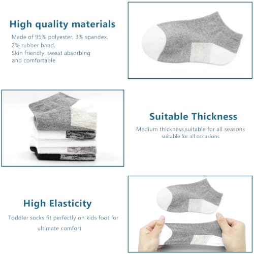 Image of 20 Pairs Boys Ankle Socks, Unisex Low Cut School Socks Ages 1-14 | Value bulk pack,all-season,gradient black white grey unisex design,for school, sports and home casual occasions