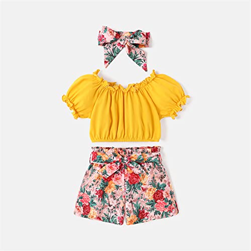 Patpat Toddler Girls Clothing Sets Crop Tops And Floral Shorts With Hair Band Outfits #TOP5