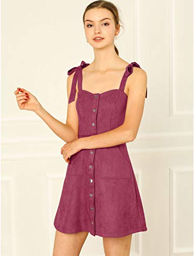 Allegra K Women's Casual Overall Dress Button Down Pockets Sleeveless Faux Suede Pinafore Dress3