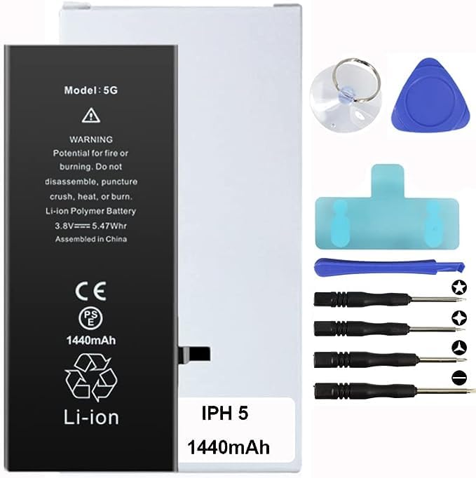 Batt-IPhone 5 Battery Replacement Kit Including Screwdriver, Suction Cup, Pry Tool - DIY Smartphone Repair, Battery Fix, iPhone Battery Upgrade, Professional Battery Replacement Accessories.