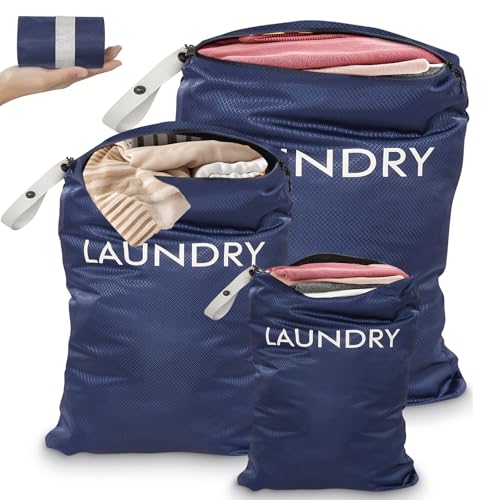 Omtofo 3 Pezzi Sacco Portabiancheria Sporca, 90 x 60/60 x 45/55 x 35cm Sacco Biancheria Sporca con Cerniera, Laundry Bag per Viaggi, Oggetti da Nuoto, Campeggio
