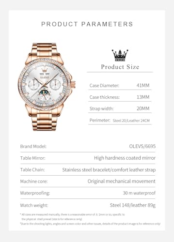 Image of OLEVS Automatic Men Watch Self Winding Mechanical Luxury Dress Moon Phase Stainless Steel Waterproof Luminous Calendar Wrist Watch