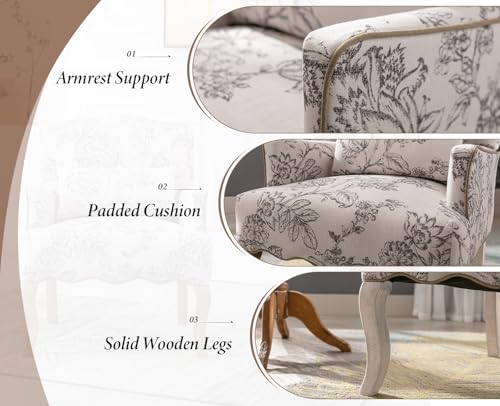 chairus Leinen Einzelsofa Sessel Retro Bedruckt Armlehnstuhl Polsterstuhl für Wohnzimmer Moderner Longuesessel mit Holzbeinen (Beige) - 5