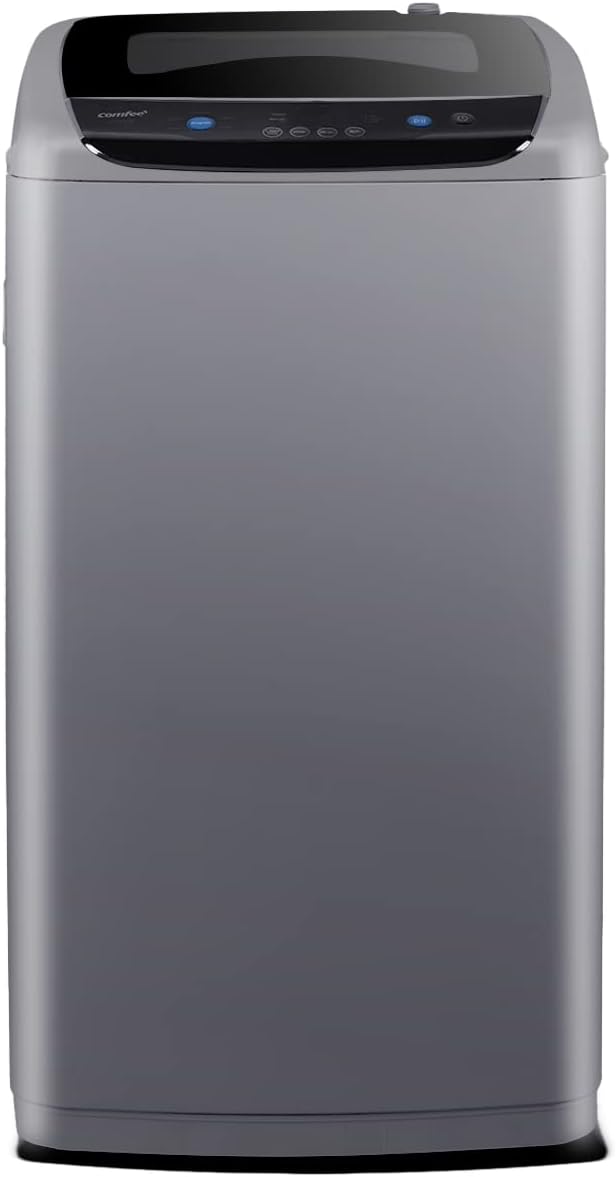 COMFEE’ Portable Washing Machine 1.0 Cu.ft (IEC) Auto Compact Washer Gray | LED Display, Fully Automatic Wash Cycles, 2 Built-in Rollers, Space Saving, Ideal Laundry