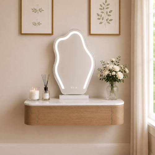 Floating Makeup Vanity Desk With Drawers Wall Mounted Makeup Table With Storage Fully Assembled Floating Vanity Desk Space Saving Modern Dressing Table For Bedroom Closet(Walnut Marble,31.5")