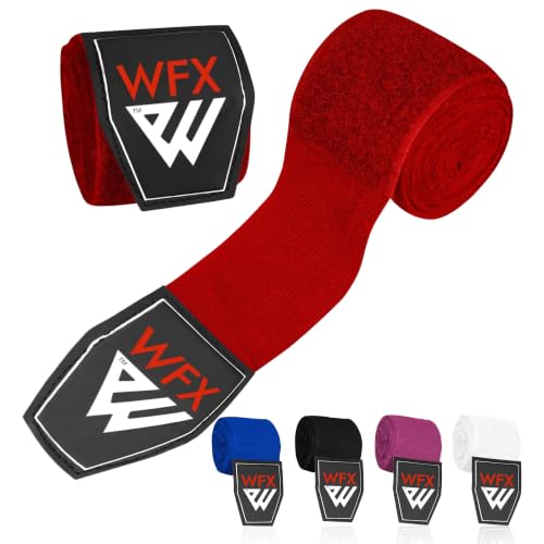 WFX Boxing Hand Wraps 3.5 4.5 Meter Martial Arts Bandages Inner Gloves Wrist Support Straps Punching Under Hand Knuckles Heavy Elasticated Training Bag Mitts Muay Thai (Red, 3.5 M)