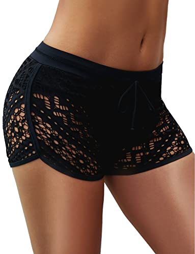 Women's Swim Shorts Waistband Swimsuit Bottom Board Shorts Lace Hollow Swimming4
