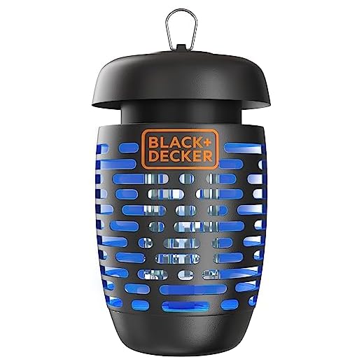BLACK+DECKER Bug Zapper Electric Lantern with Insect Tray, Cleaning Brush, Light Bulb & Waterproof Design for Indoor & Outdoor Flies, Gnats & Mosquitoes Up to 625 Square Feet