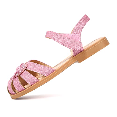 PANDANINJIA Vicky Girls Sandals Toddler/Little Kid Closed-Toe T Strap Flats Dress Sandals Summer Shoes3