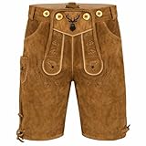PAULGOS Kinder Trachten Lederhose KK2 + Träger, Echtes Leder, Gr. 134-140, Hellbraun