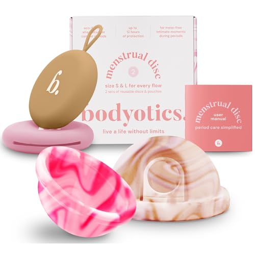 Bodyotics Menstruationsscheibe - 2 Stück, Pink & Beige - wiederverwendbar Periodenscheibe medizinisches Silikon - 12h Schutz bei starker Regel & Schwimmen trotz Periode - nachhaltiges Produkt