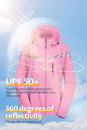 Image of CREATMO US Women's Sun Jackets Lightweight Packable Shirts UPF 50+ Hoodie Reflective Cycling Jacket With Detachable Hood