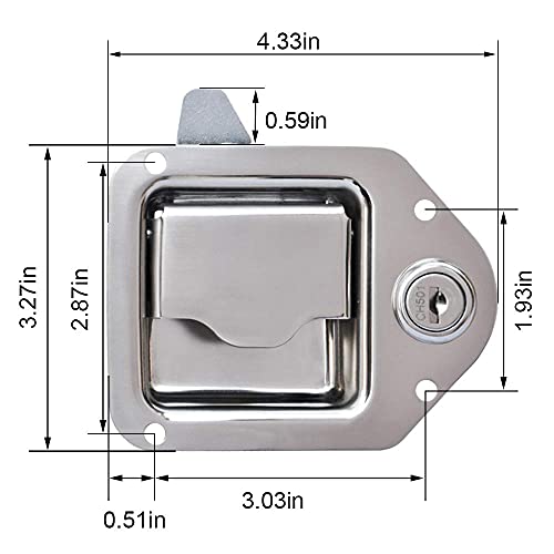 Stainless Truck Tool Box Latch Paddle Lock Replacement Handle 4-3/8”X 3-1/4” With 2 Keys #TOP1