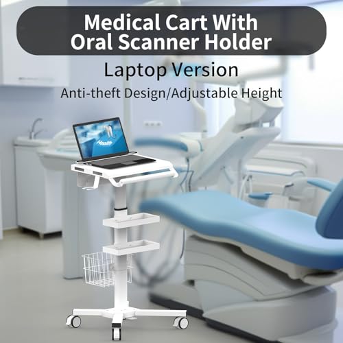 Anti-Theft Medical Laptop Cart with Scanner Holder | Mobile Workstation with Gas Lift | Height Adjustable 31.5\" - 47.2\" | Secure Storage & Multiple Drawers