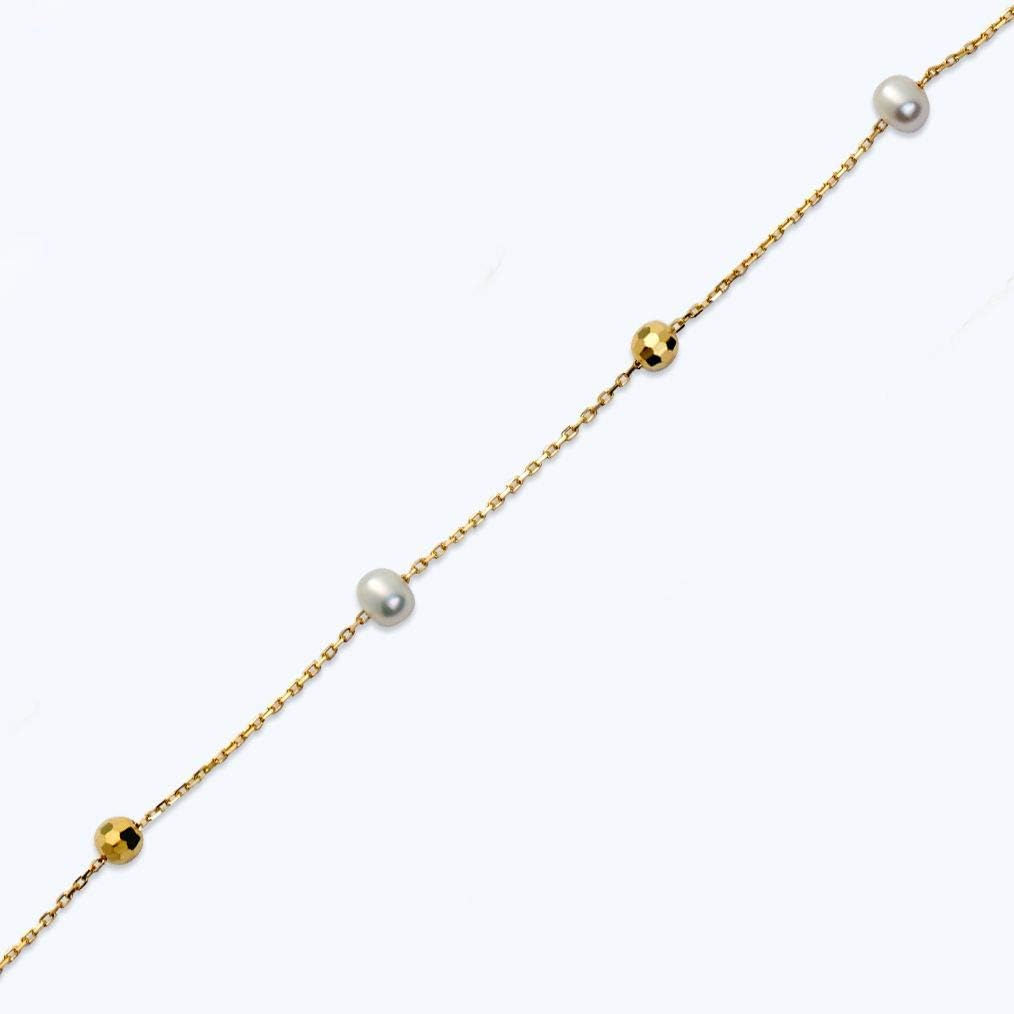 LoveBling 10k .5mm 6 two-tone beads Charm Anklet Adjustable from 9" to 10" (#86)