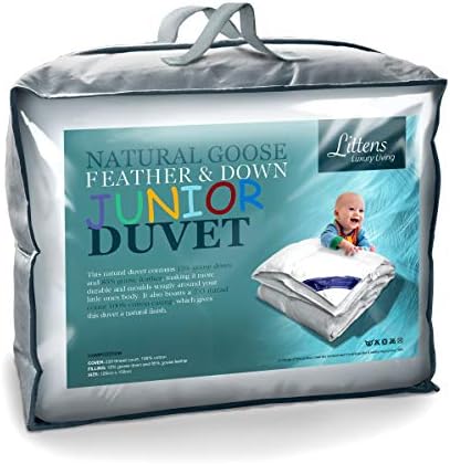 10.5 Tog Junior Cot Bed Size Goose Feather & Down Duvet Quilt, 230TC 100% Cotton, Down Proof, Kids, Toddler (120cm x 150cm) By Littens