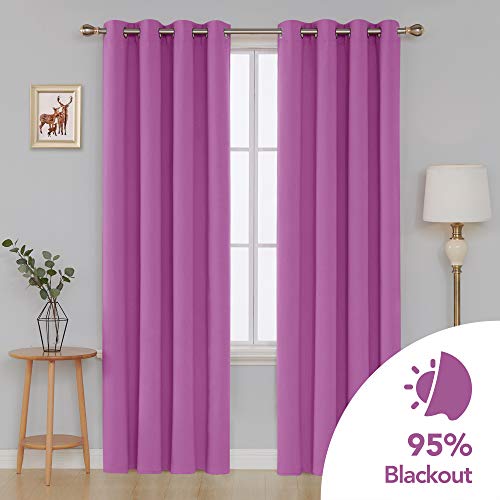 Image of Deconovo Thermal Insulated Window Treatments Grommet Top Blackout Room Darkening Curtain Bedroom, 52 x 84 in-1 Panel, Fuchsia Pink