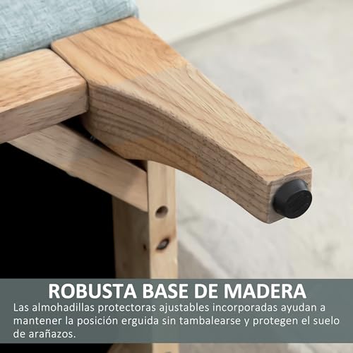 HOMCOM Baúl Puff de Almacenaje 72L Tapizado en Lino Banco de Almacenaje con Patas de Madera y Almohadillas Ajustables para Dormitorio, Entrada, Salón 110x39x45 cm Verde Claro - imagen 6