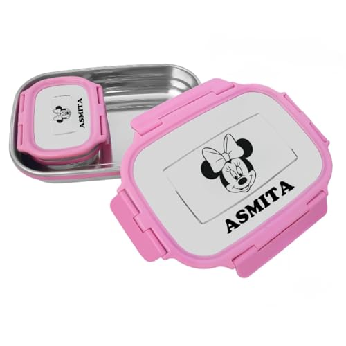 Image of ncgifts Personalized Tiffin | Customized Lunch Box | Personalized Stainless Steel Tiffin Box | Your Child's Name and Favourite Character Engraved | for Scholl Students (Pink)