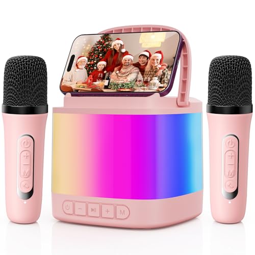 HWWR Mini Karaoke Machine for Kids, Portable Bluetooth Karaoke Speaker with 2 Wireless Microphones...