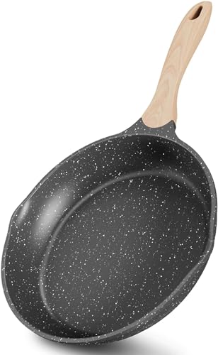 JEETEE Nonstick Frying Pans Set, Nonstick Omelette Skillet Set 3 Pcs, 8" 9.5" 11" Granite Non-Stick Frying pan with Bakelite Handle, Compatible with All Stovetops (Gas, Electric & Induction), Grey
