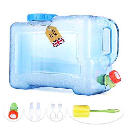 Starnearby 18L Water Container with Tap, Portable Plastic Water Bucket with Tap, Easy Clean BPA-Free Drink Water Carrier, for Camping Outdoor, Party, Van, RV, School, Hospital, Emergency (18L)