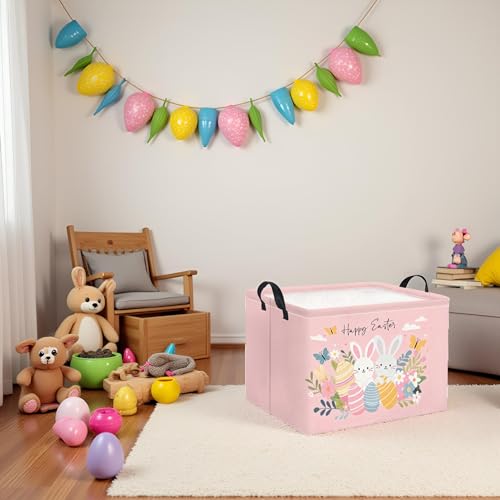 Image of Rectangular Easter Basket for Home Kitchen Baby Girls Basket Cute Storage Bin Organizer Shelf Book Room Decor(Pink Easter)