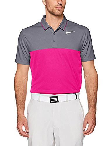 Nike Men's Icon Heather Polo, Dark Grey/Sport Fuchsia/Flat Silver, Medium