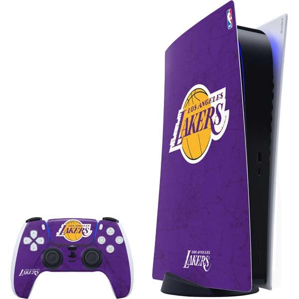 Skinit Decal Gaming Skin Compatible with PS5 Bundle - Officially Licensed NBA Los Angeles Lakers Purple Primary Logo Design