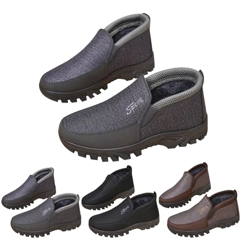 Generisch Zapatos de invierno para hombre, forrados, botas de piel sintética, antideslizantes, botas de snowboots cálidas, zapatos de senderismo, informales, zapatos de trekking, veganos, botas de