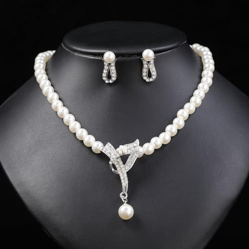 Juego de collar de perlas anticaída conjunto de pendientes ligeros que no dañan la oreja 3