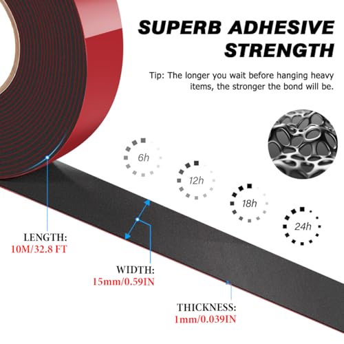 Image of Double Sided Tape Heavy Duty, 0.59in x 32.81ft,Strong Double-Sided Foam Tape for Mounting, Temperature Resistant for Home, Office, Car, and Outdoors（1-Pack ）