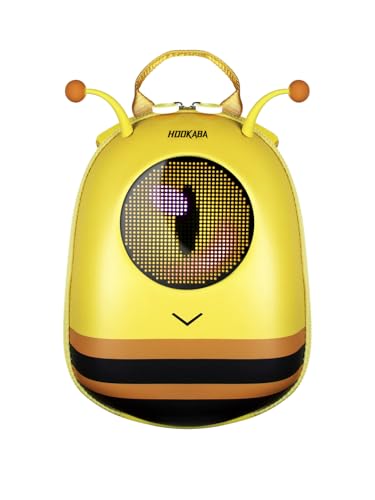 Image of Hookaba GlowBuddy LED Eyes Backpack 13L | Kids Smart Bag with App Control, Programmable Screen & Water Resistant | for School, Picnic, Travel | Mini Digital Daypack for Girls & Boys (Bee Yellow)