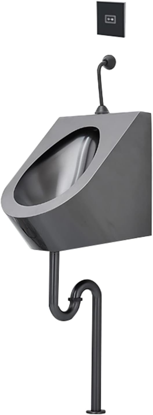 Black Wall-Mounted 304 Stainless Steel Urinal,Public Toilet Splash Proof Men's Urinal,Home/Commercial Integrated Automatic Sensor Toilet Urine Diverter,for,Floor-standin,Wall