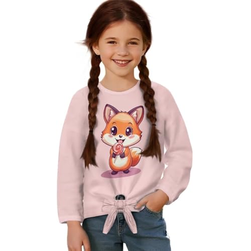 Girls Long Sleeve Shirts Cute Graphic Tees Casual Tie Front Knot Tops 5-12 Years