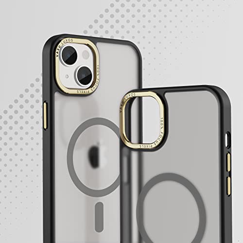 Image of Vaku Luxos Trans Armor MagPro for iPhone 14 Plus Cover Case, 6 Feet Drop, Metal Ring Camera Protection, Shockproof, Scratch Resistant, Slim, Compatible with MagSafe Back Cover - Black & Gold