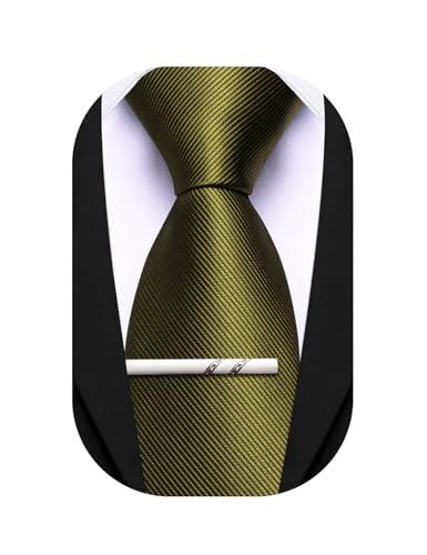 Image of Barry.Wang Silk Men Ties Formal Stripes Necktie and Tie Clip for Wedding Party Business Fashion Classic