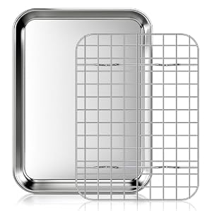 Fire More Backblech mit Abkühlgitter, Edelstahl Backrahmen Rechteckig, 23, 5 x 17, 5 x 2, 5cm, Kuchenplatte mit deckel, Spülmaschinenfest, für Backen Braten Servieren
