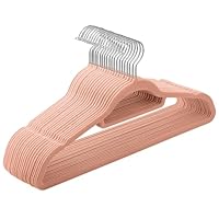 SONGMICS Velvet Hangers, Set of 20 Clothes Coat Hangers, Non-Slip, with Tie Bar and 360° Swivel Hook, Space-Saving, 0.6 cm Thick, 43.5 cm Long, for Dresses Trousers, Light Pink CRF20PK