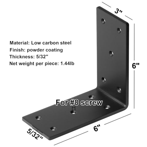 4 Pack 6"x6"x3" Black Steel L Bracket for 4x4 Post, Heavy Duty Corner Brace by MOUNTAIN_ARK - Image 2