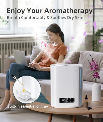 BREEZOME 6L Humidifiers for Bedroom Large Room, Ultrasonic Top Fill Cool Mist Humidifier & Essential Oil Diffuser with Smart Humidistat Control, Last up to 60 Hours, Ideal for Plants, Baby Nursery - Image 6
